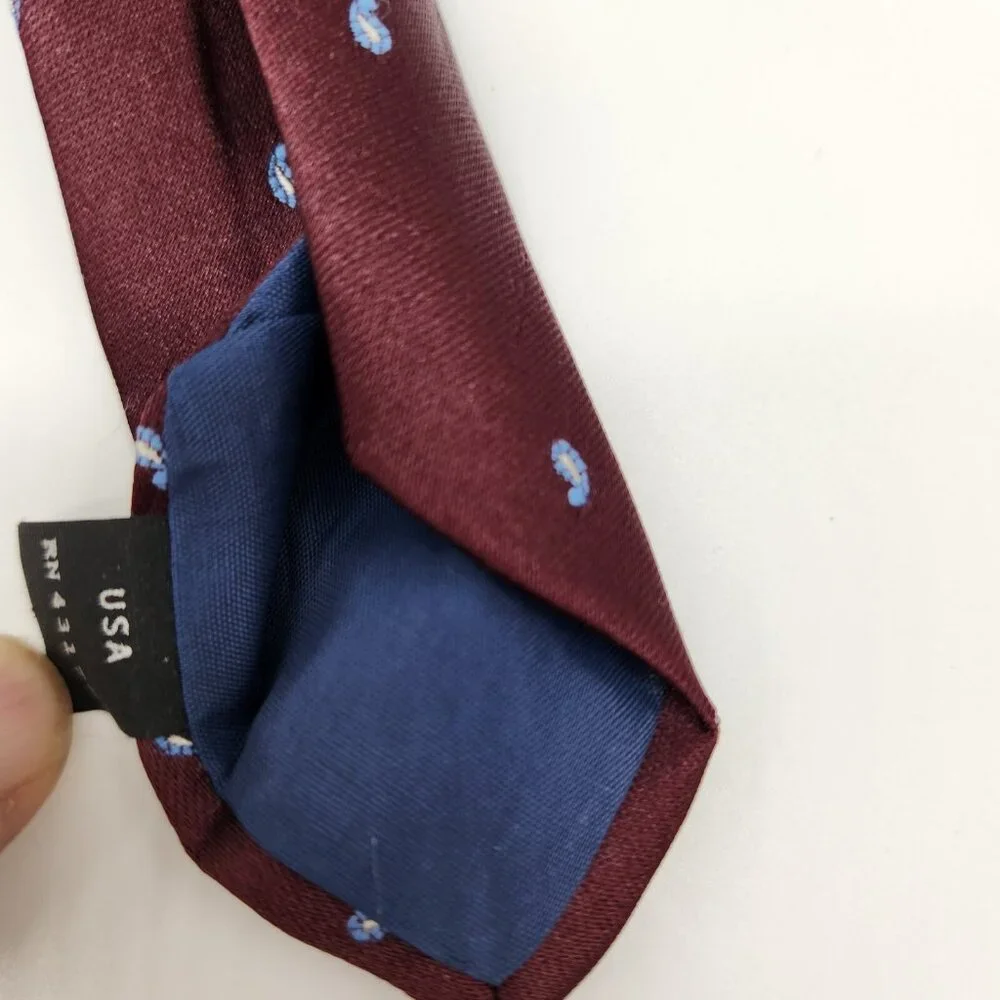 Vintage Sears The Mens‎ Store Tie Maroon and Light Blue Paisley Polka Dots EUC